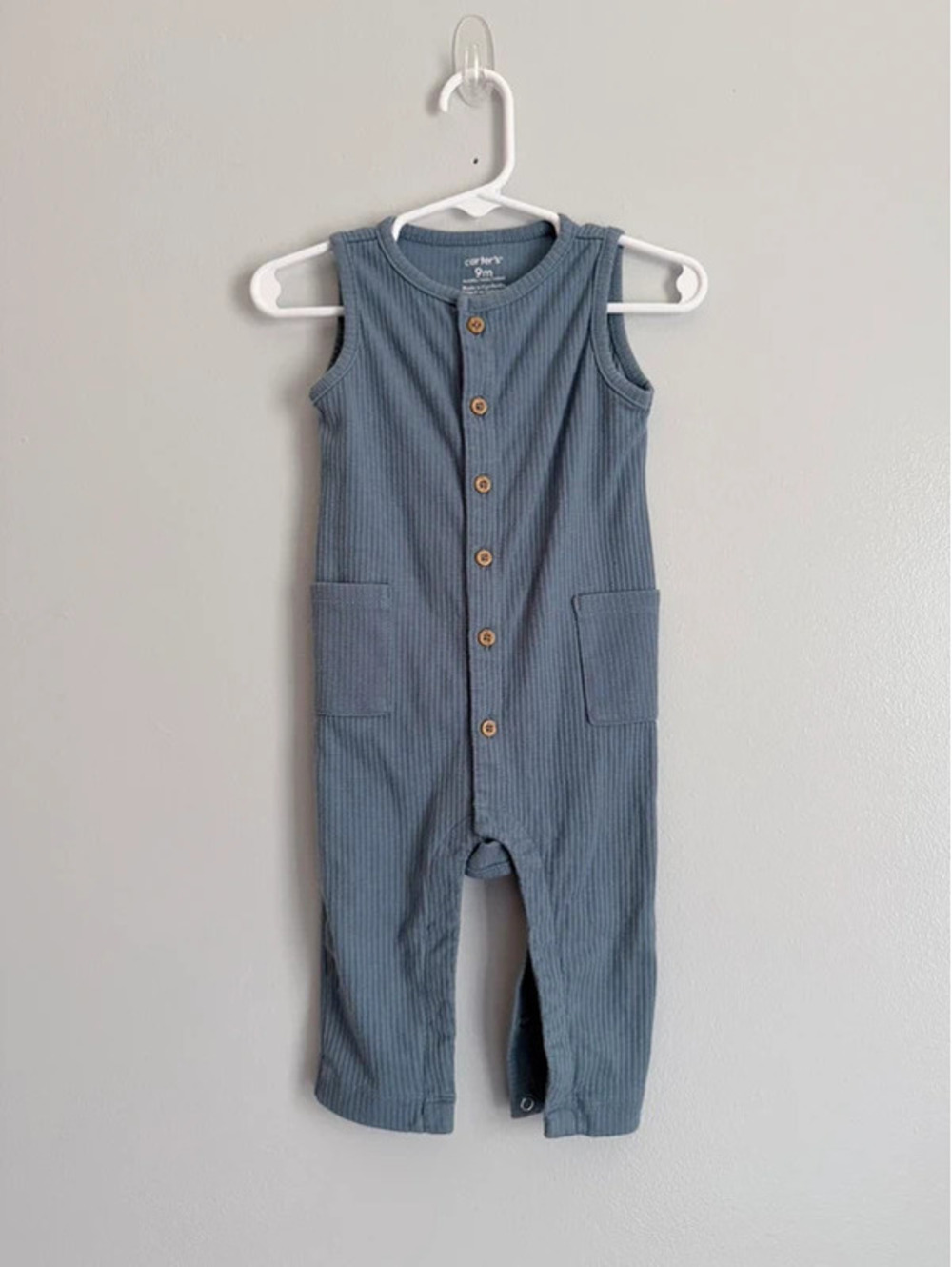 Carter’s Blue Ribbed Romper 9M with Pockets
